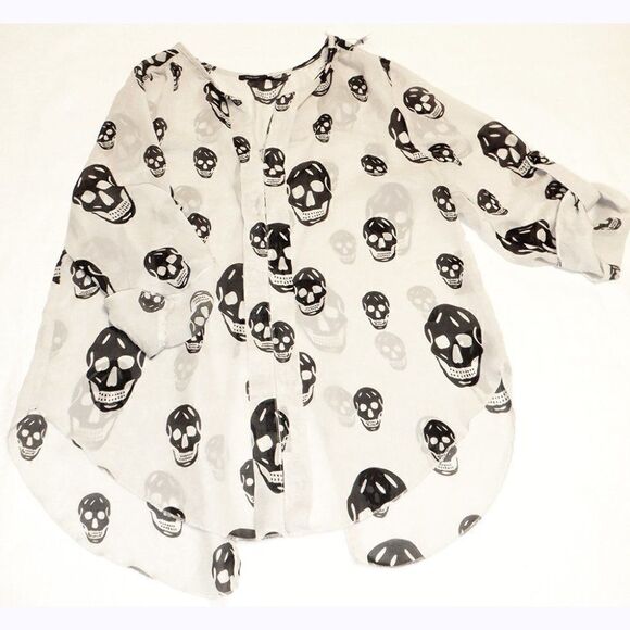Poetry sheer cream black skull blouse top - Picture 3 of 5